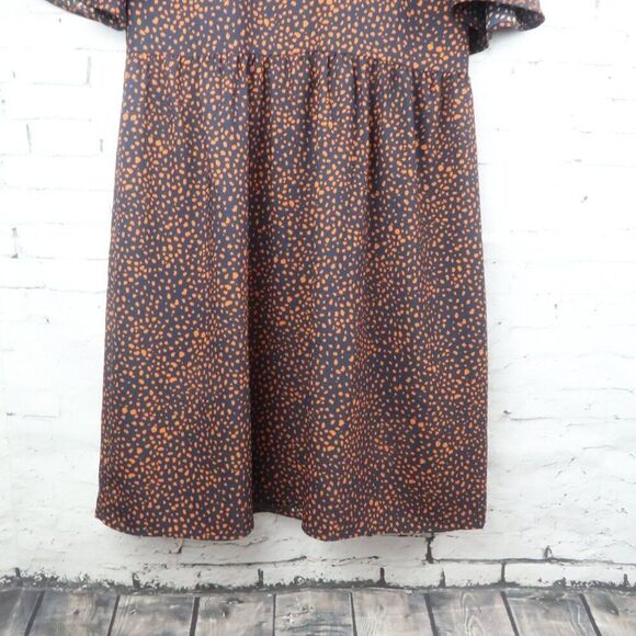 ANN TAYLOR FACTORY BLUE & ORANGE PRINT BUTTERFLY SLEEVE V NECK DRESS SIZE 4 - Picture 6 of 8